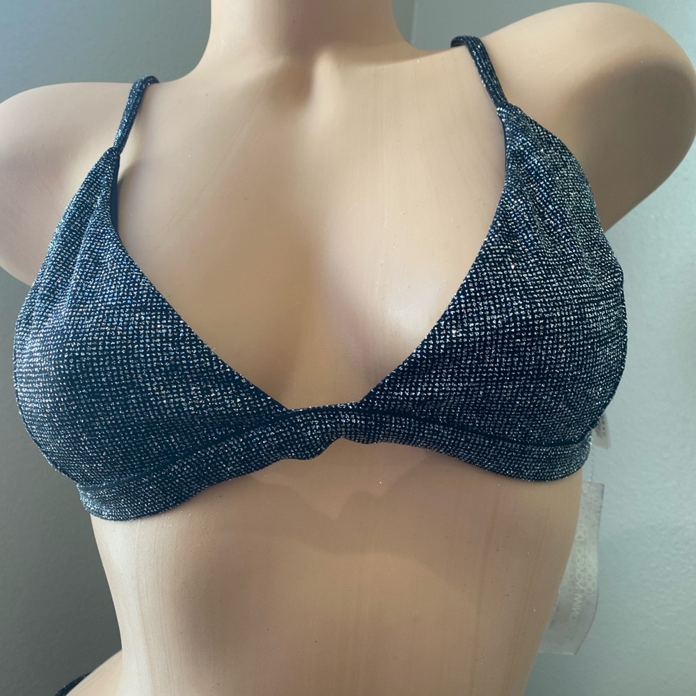 NEW DEVON WINDSOR aubrie bikini top in glitter fabric in disco